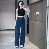 Спортивные легкие и тонкие быстросохнущие штаны для отдыха для йоги, высокая талия, по фигуре, свободный прямой крой