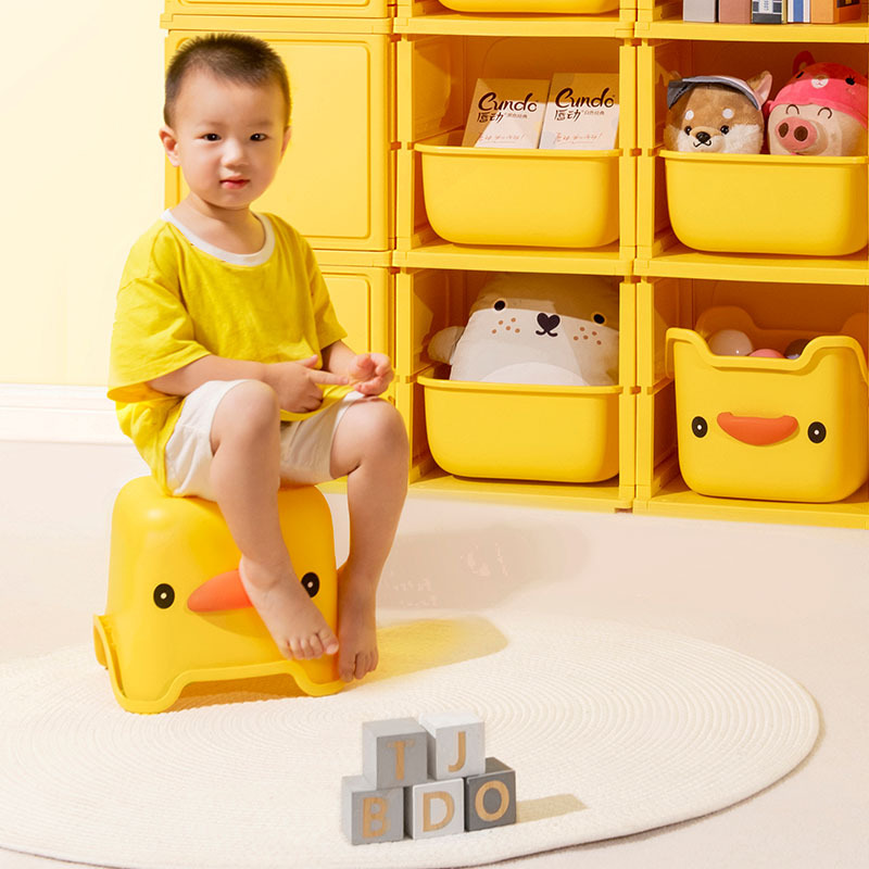 Children's Cute Duck Plastic Small Bench, Thickened Anti-Slip Round Stool, Kindergarten Small Stool for Eating and Changing Shoes