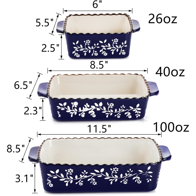Rectangular Ceramic Baking Dish Set of Three with Double Handles, Wide Noodle Pan, Flat-Bottomed Pan for Home Use, Microwave Baking Casserole Rectangular Ceramic Baking Dish Set of Three with Double Handles, Wide Noodle Pan, Flat-Bottomed Pan for Home Use, Microwave Baking Casserole