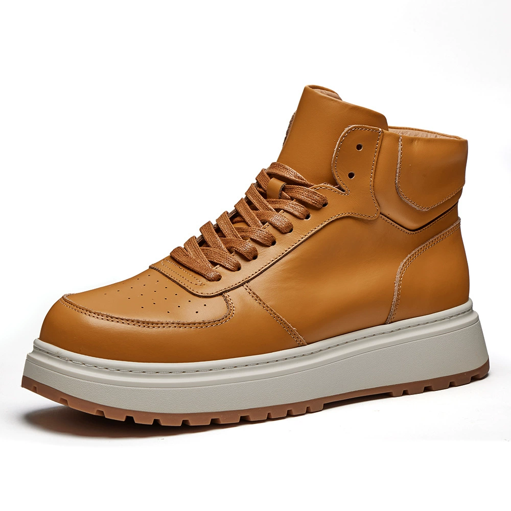 Большие желтые сапоги мужские осенние кожаные сапоги мужские толстые подошвы спортивные легкие повседневные сапоги Martin мужские модные кожаные туфли E77