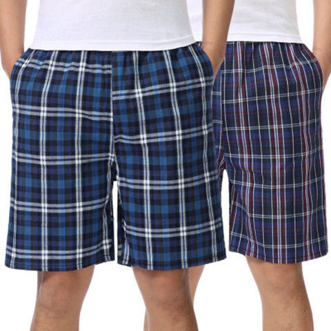 【透气棉麻短裤】短裤男士五分裤宽松格子沙滩裤大裤衩休闲运动裤