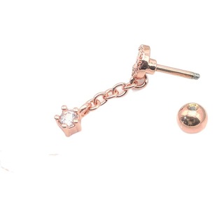 Cross-border E-Commerce Puncture Earrings Rose Gold Star Moon Earrings with Chain Inlaid Zircon Ball Nails External Teeth Thread