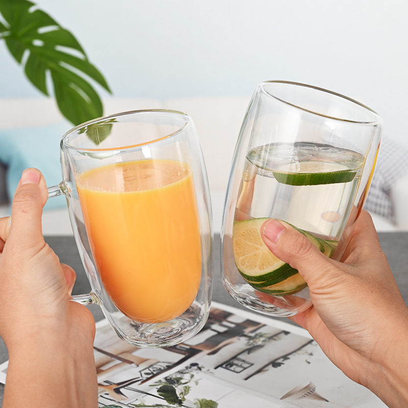Taza de vidrio de doble capa en forma de huevo, alta transparencia de silicio aislante de vidrio, taza de jugo de café, taza de doble capa de oficina en el hogar