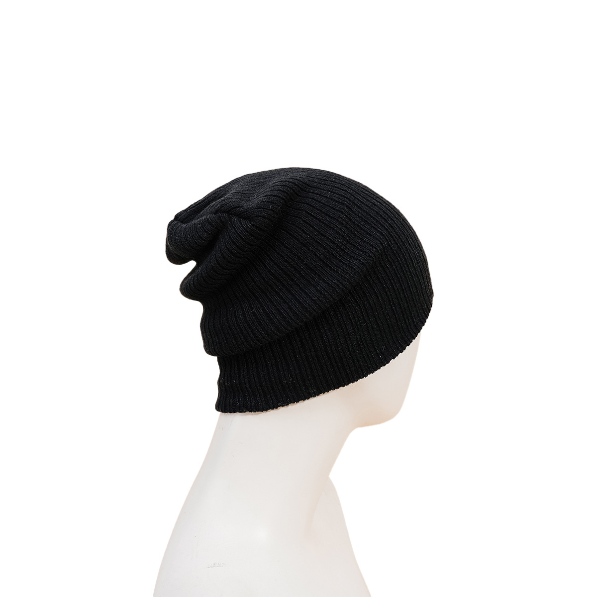 Black Vertical Striped Woolen Hat Fashion Trendy Knitted Hat Women display picture 4