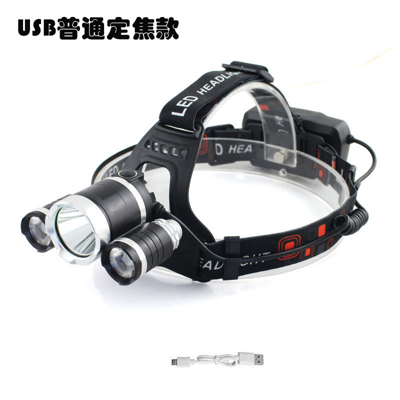 Transfronteriza de enfoque giratorio fuerte luz 3LED Faro de alta potencia de iluminación al aire libre lámpara de pesca nocturna carga T6 faro