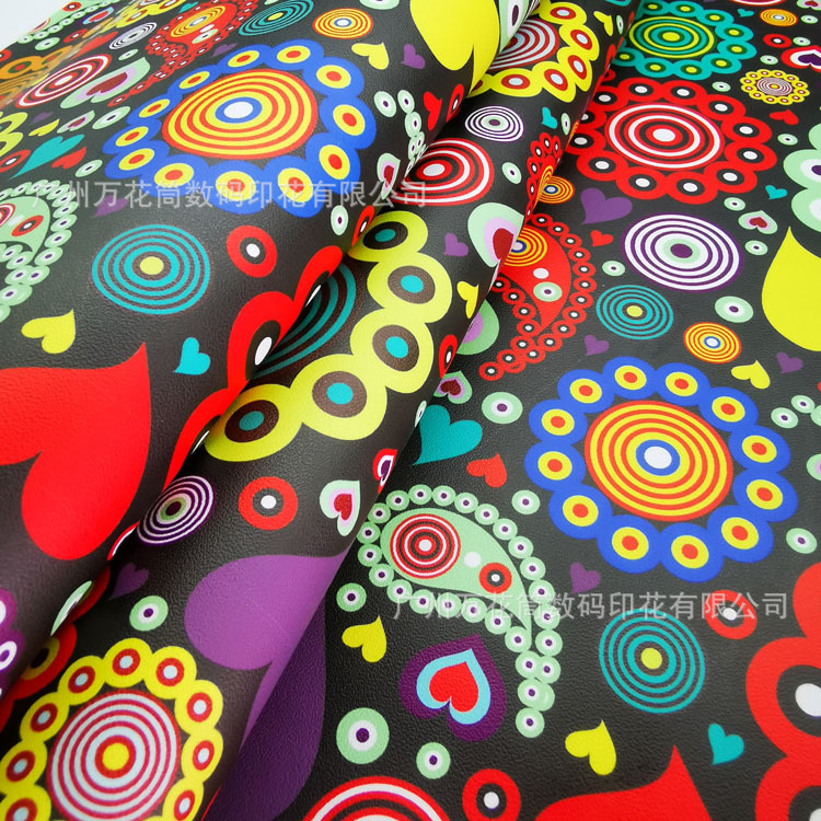 人造革pvc/pu数码印花皮革布料来图定制免费打版哑光pu压花