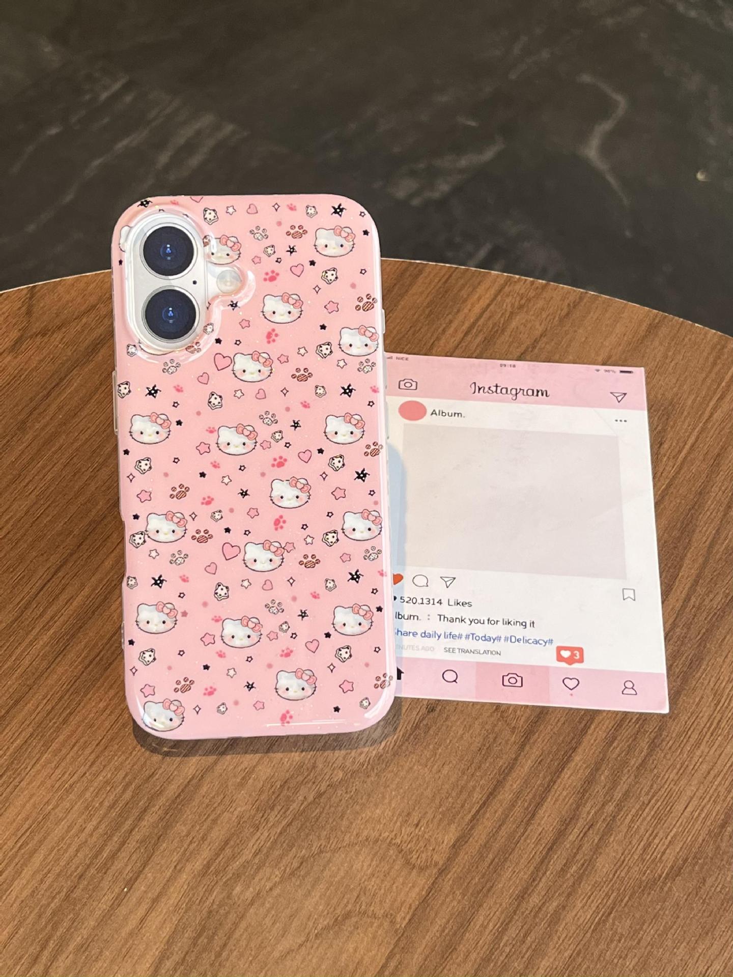 Divertida ilustración de dibujos animados KT gato para Apple 16ProMax funda para teléfono móvil 15Pro soporte 14/13 niñas 15Pm