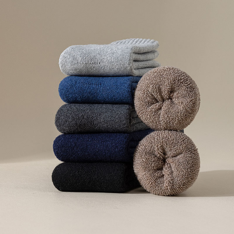 Wintersocken für Herren, mittellange Schlauchsocken, dicke Wollsocken und wärmende Samtsocken, Handtuchsocken, einfarbige Baumwollsocken für Herren_voghion.com