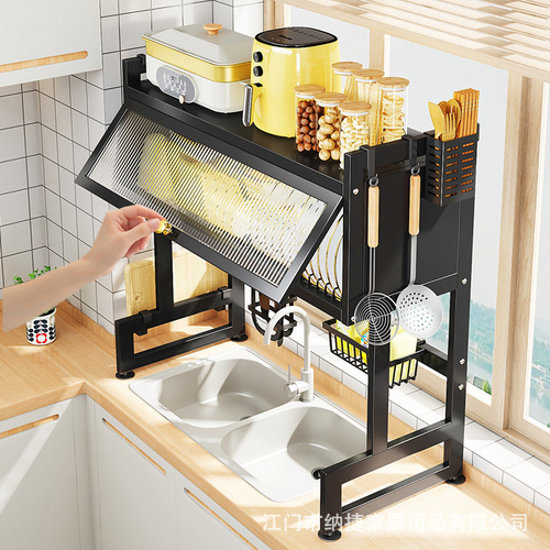 Kitchen household storage rack draining dish rack sink dish storage rack with cabinet door dustproof dish draining rack