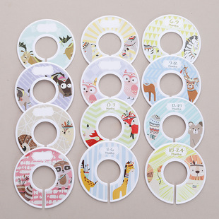 Wardrobe Classification Tabs Clothing Plastic Divider Rings Clothes Size Divider Tags Stickers Double-Sided Printed Pattern Square