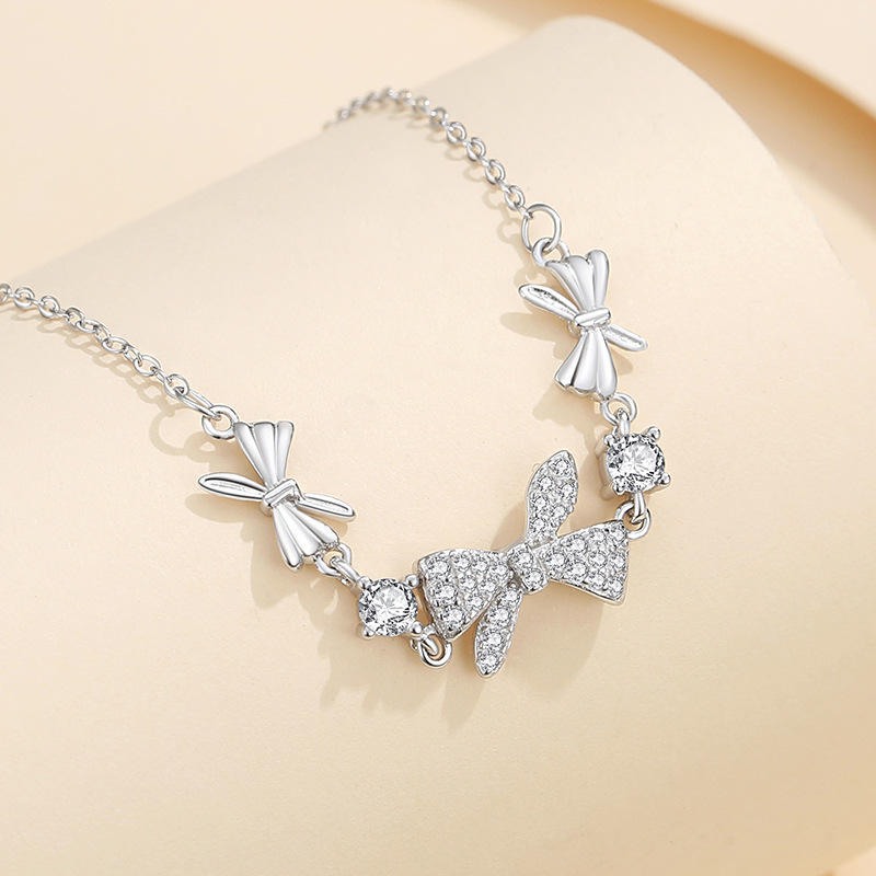 Japonés y coreano arco collar mujeres S925 plata nicho verano princesa clavícula cadena llena de regalos para la novia