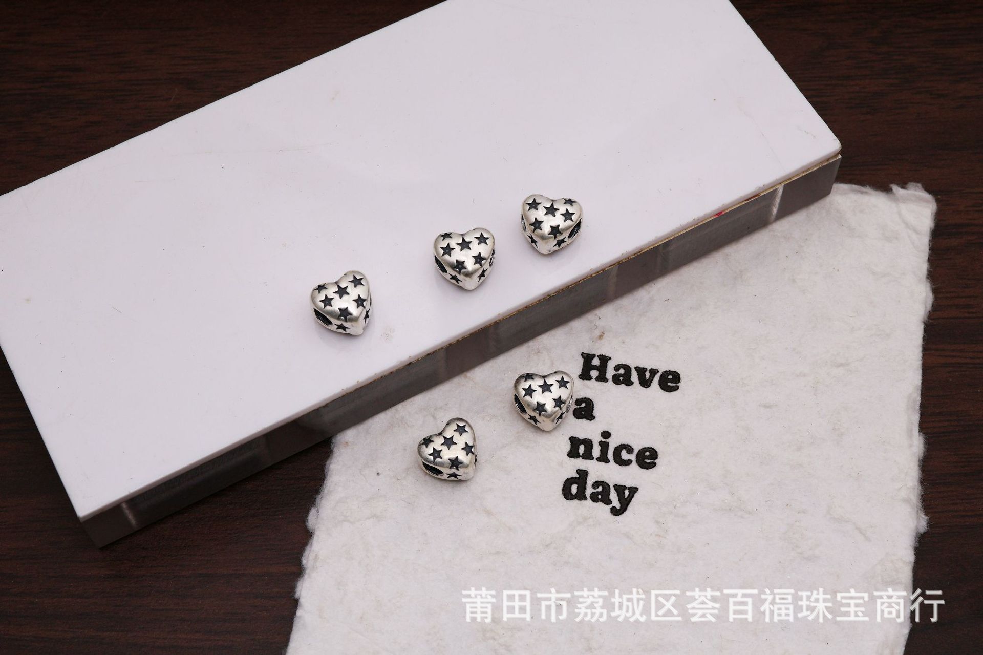 S999 pure silver heart-shaped 3D spacer beads, loose beads accessories, pentagram and heart-shaped jewelry, DIY stringing pearl bracelet materials