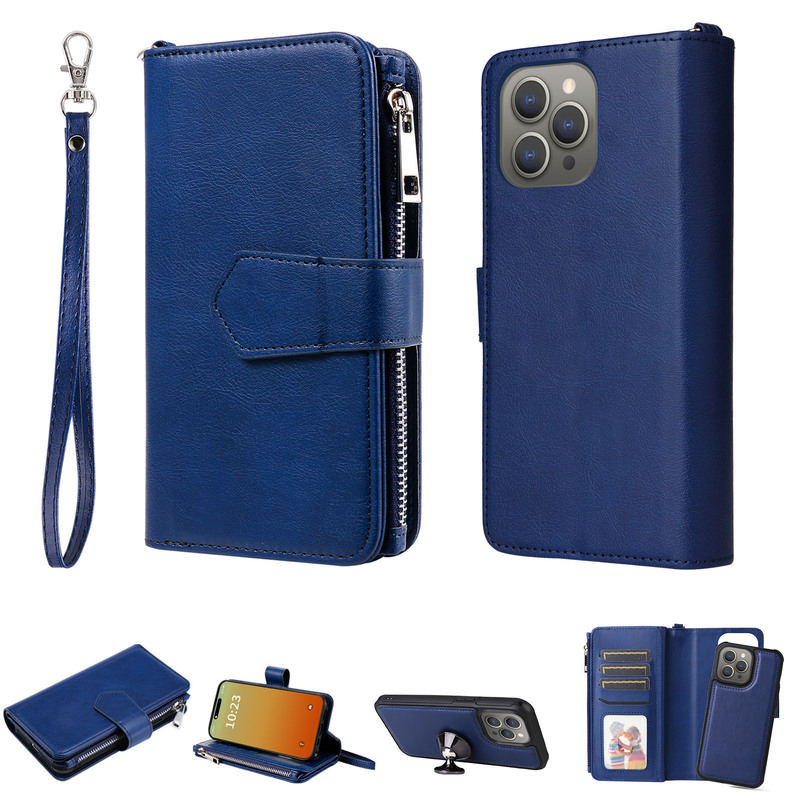 Separates Leather Case Suitable for Apple 17 Mobile Phone Case 16Promax13 Strong Magnetic Zipper Wallet 15 Two-In-One Xsmax