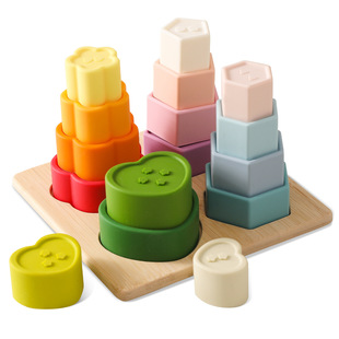 Cross-Border Popular Soft Rubber Infant Silicone Building Block Set Jenga Chewable Educational Early Education Baby Toy Factory