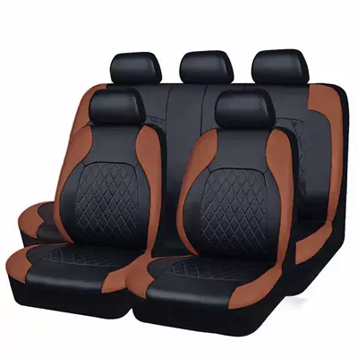 Leather, Export to Europe and America, Universal seat cover - brown-9-piece-set-five-seats
