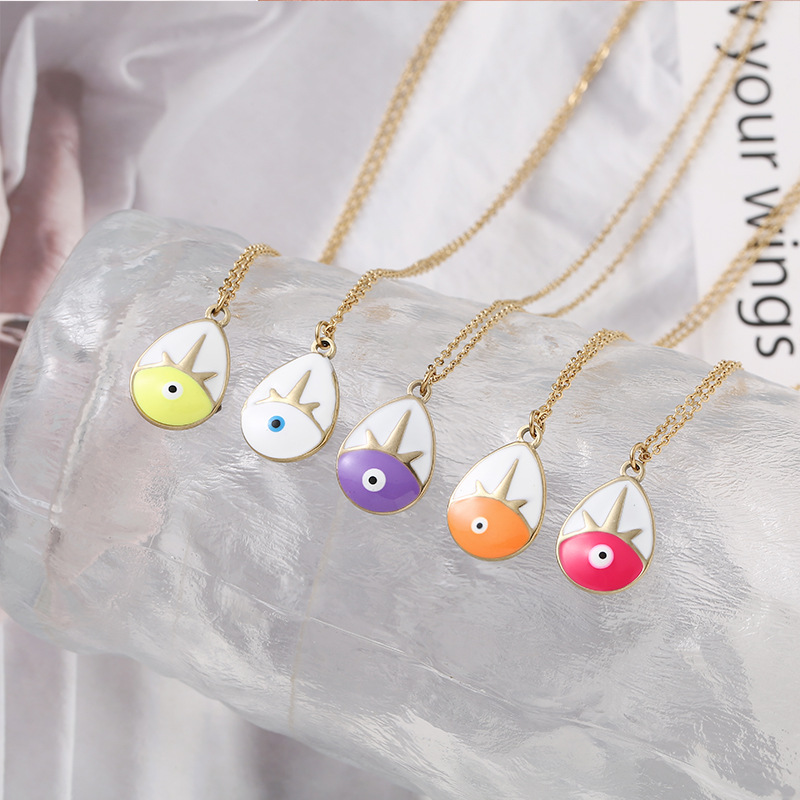 Wholesale Ethnic Style Water Droplets Eye Stainless Steel Titanium Steel Pendant Necklace_colorza_6