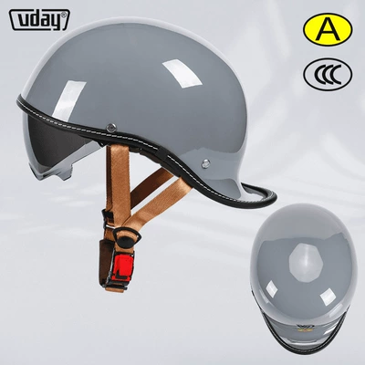 Motosiklet kaskı (dəbilqə): motorcycle warped half helmet men's - vq-1-cement-gray-m-head-circumference-52-54cm-transparent-black-tea-lenses