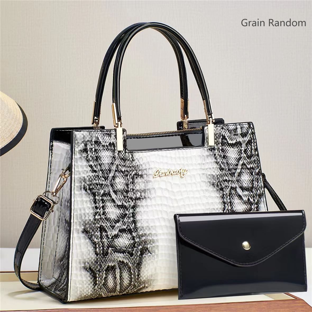 Bolso de Mano y Hombro de Gran Capacidad para Mujer de PU Charol con Estampa de Cocodrilo para Uso Diario