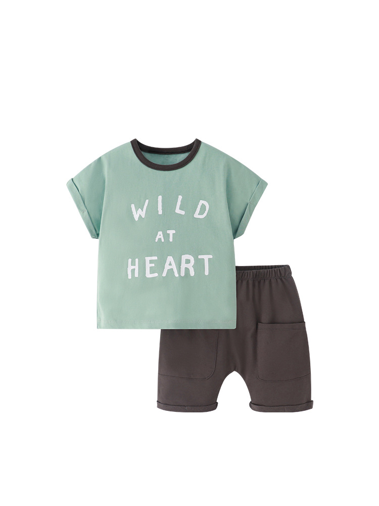 Malwee niños traje de verano nuevos niños europeos y americanos de cuello redondo impreso de manga corta pantalones elásticos de dos piezas conjunto