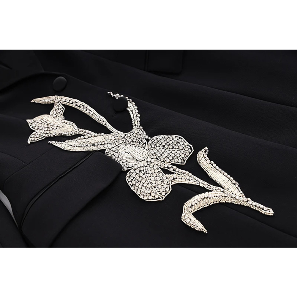 Women's Clothing 2024 Spring New Super Heavy Industry Flower Beading BLINGBLING Waist Satin Collar Suit Dress Ready in Stock_ipsvogv.com