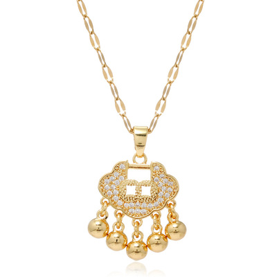 镀真金钛钢吊坠宝宝长命锁项链不锈钢吊坠平安锁项链女镶钻