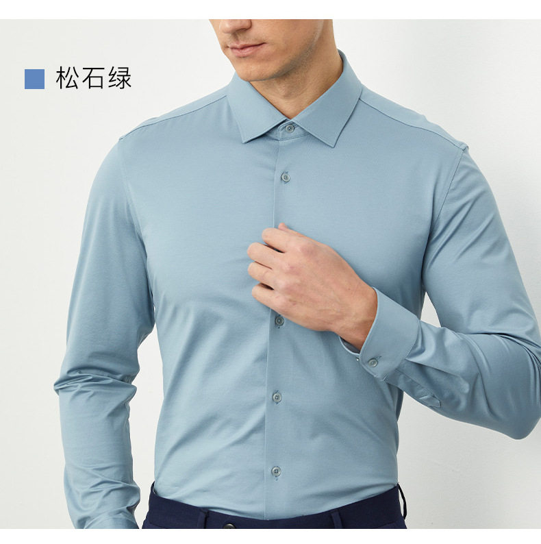 Áo sơ mi nam dài tay dệt kim cotton co giãn cao cấp thoáng khí — Màu Xanh nước biển-dài tay nam-cổ vuông, Màu củ sen-dài tay nam-cổ vuông, Màu xanh ngọc lam-dài tay nam-cổ vuông, Đen-Dài tay-Nam-cổ vuông chi tiết 17