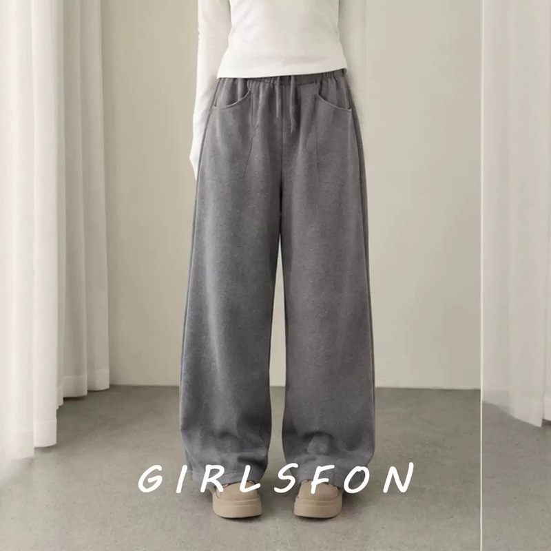 Plus-size women's belted straight-leg long pants, 2026 autumn collection, loose fit, fleece-lined, casual, simple style, for cross-border Amazon sales Plus-size women's belted straight-leg long pants, 2026 autumn collection, loose fit, fleece-lined, casual, simple style, for cross-border Amazon sales