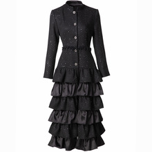 名媛重工手工钉珠流苏长袖荷叶边蛋糕风衣外套 欧洲站女春秋2025