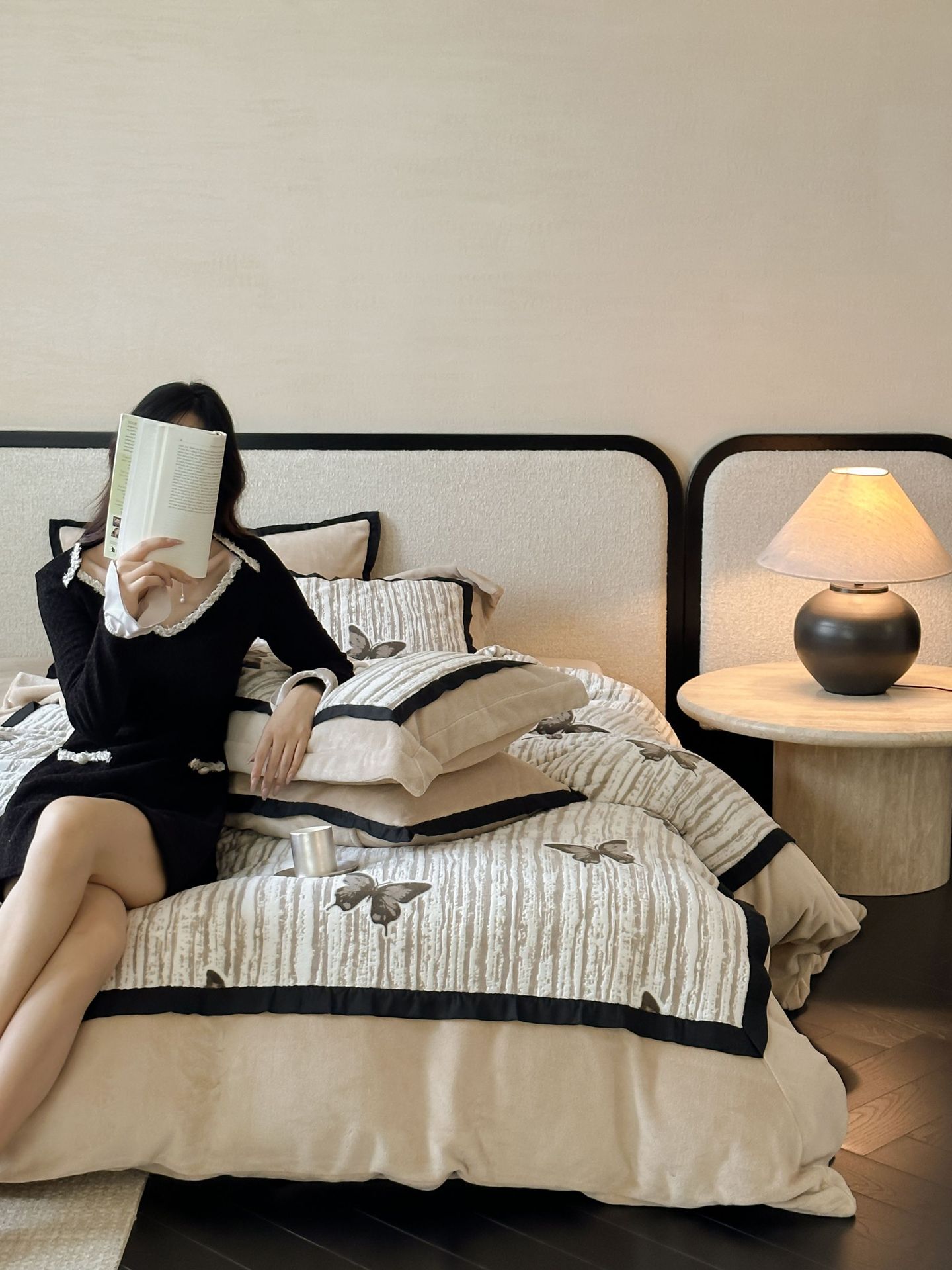Conjunto de roupa de cama vintage estilo francês veludo_voghion.com