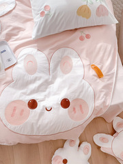 5ZV7批發可愛兔子水洗棉四件套少女心貼布繡被套床單款純棉床上用