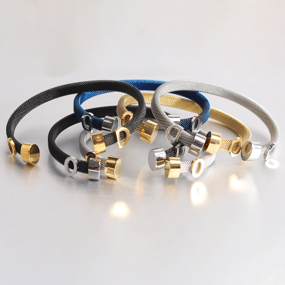 2 Stéck elegant a minimalistesch weiblech Edelstahl Drot Kabelöffnung OD Buschtawenarmband_voghion.com