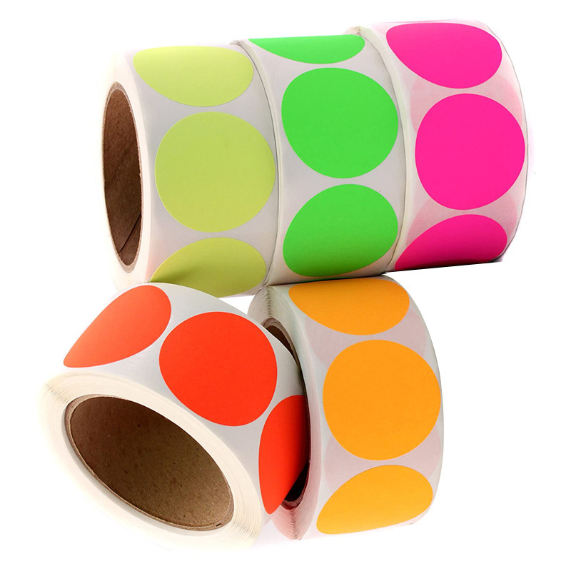 Spot Wholesale Polka Dot Round Fluorescent Color Rainbow Bright Color Self-Adhesive Label Sticker Envelope Gift Seal Sticker