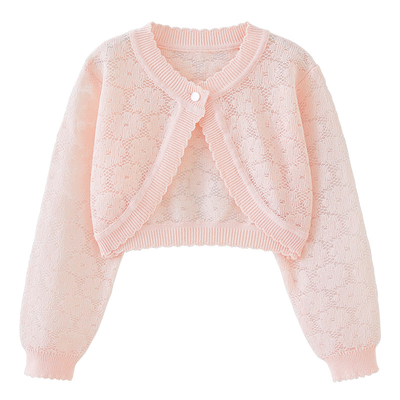 Mutter & Kinder Blumen Hohl Ein Knopf Mädchen Strickjacke Mantel Mädchen Blumenspitze Ein Knopf Strickjacke Sonnenschutz Dünner Pullover Schal_voghion.com