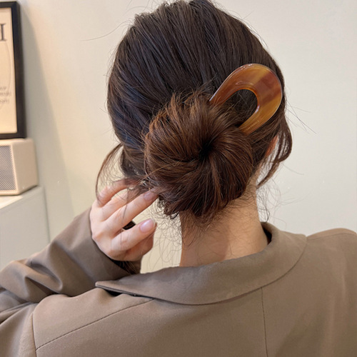 Acetic U-shaped hairpin for women, retro new Chinese style round head bun hairpin, simple and elegant hair accessory,  new design