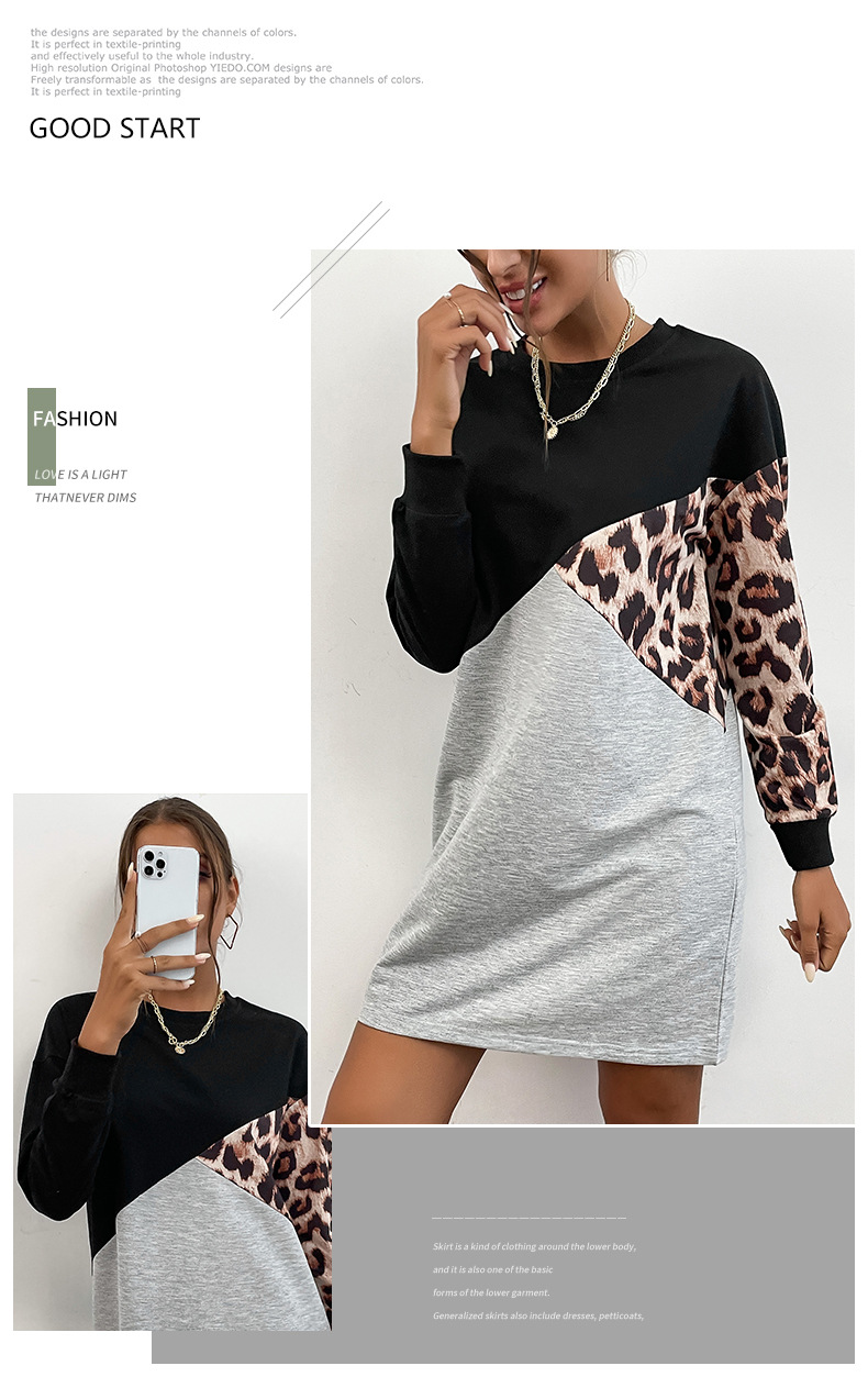 Autumn Women Wear Long Sleeve Leopard Print Sweater Dress