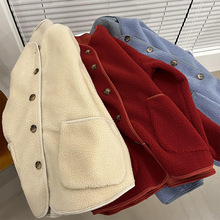 單排扣羊羔毛女式外套韓版2021冬新款純色百搭搖粒絨加厚保暖內搭