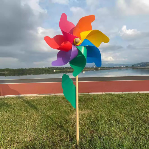 Colorful wooden pole windmill wholesale children's toys kindergarten scenic spot outdoor decoration 24CM32CM garden windmill