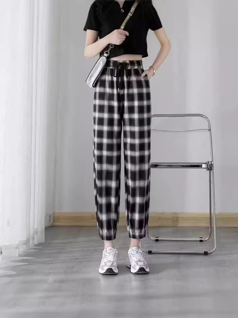 Summer Ice Silk Women's Pants Printed Ankle Pants Beach Cool Pants Ice Silk Pants Small All-match Ankle Pants Women