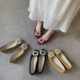 French Style Square Toe Single-layer Shoes Women's 2025 New Suede Commuter Shallow Mouth Rhinestone Lady's Inner Height Flat Shoes