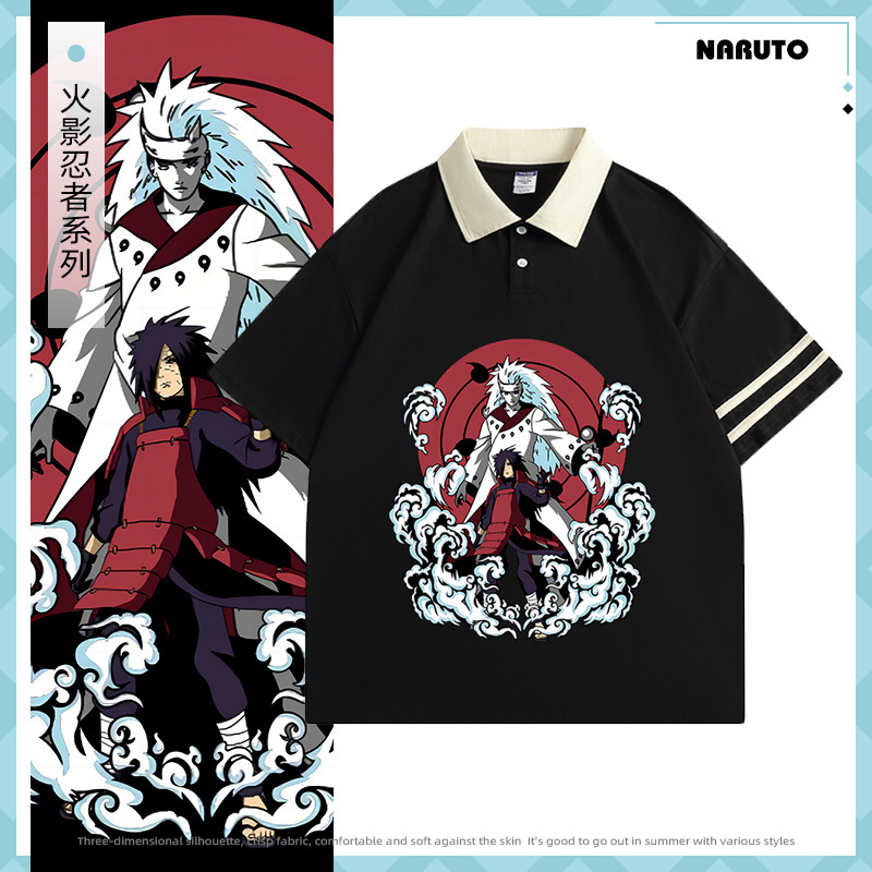 Naruto Sasuke Anime polo Short-sleeved Men's and Women's Summer Wear Loose College Style Japanese Student Cotton T-shirt Sweatshirt