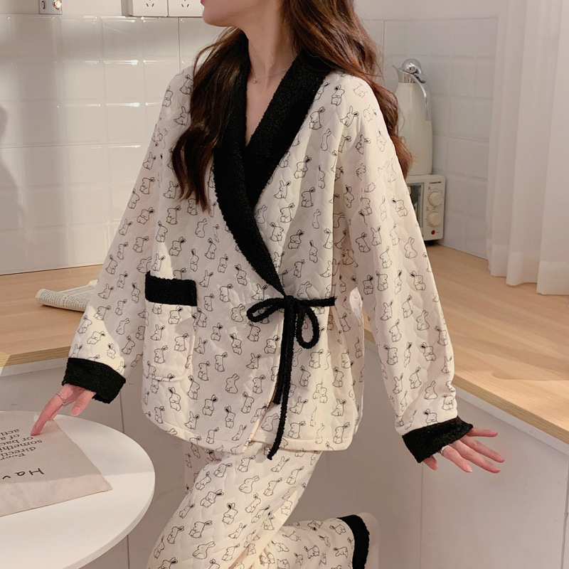 2026 Winter Layered Air Cotton Maternity Nursing Pajamas Pregnancy Nursing Clothes Two-Piece Set Postpartum Soft