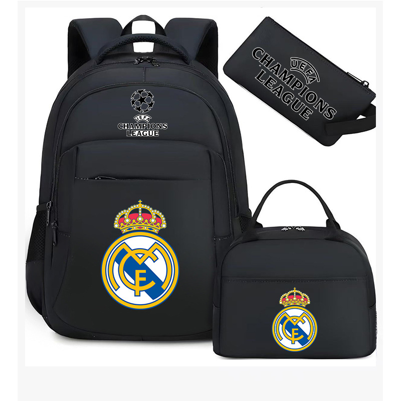Aficionados al fútbol del Real Madrid Chelsea estudiantes de primaria alrededor de la mochila del Bayern mochila de tres piezas de gran capacidad