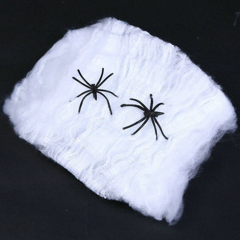 Telaraña de Halloween con Arañas de Plástico, Algodón Color 20g