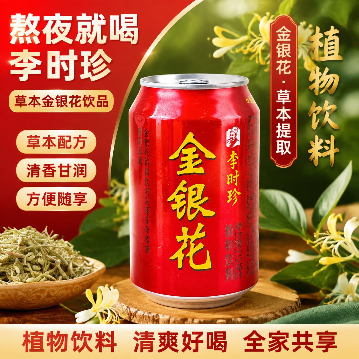 Li Shizhen's Honeysuckle Plant-Based Beverage Canned Herbal Drink Gift Box Wholesale Plant-Based Drinks