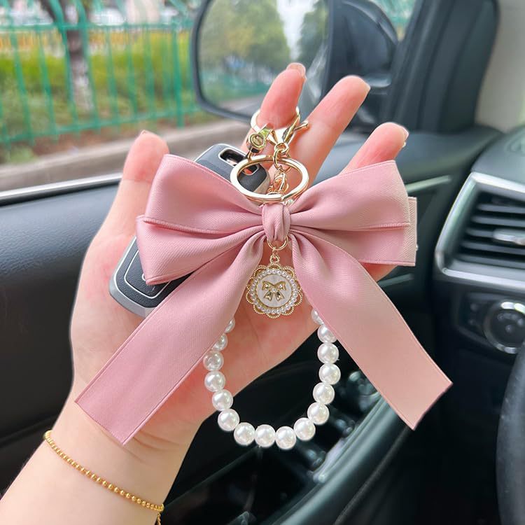Amazon artificial perla arco de gran tamaño llavero colgante creativo pequeño viento de color accesorios de cinta decoración