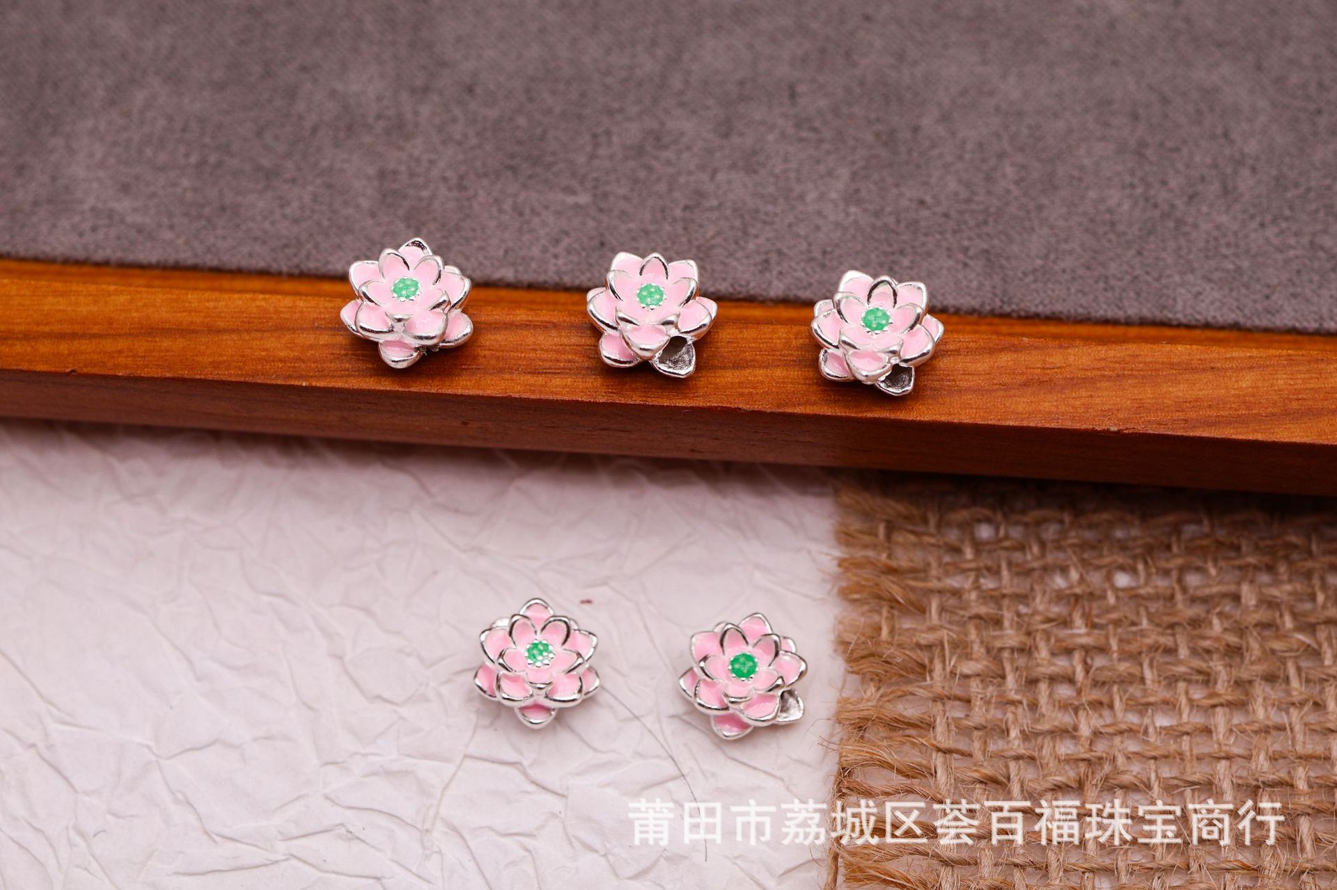 Colorful Lacquerware Pure Silver 999 Lotus Cross-Hole Bracelet Accessories DIY Handmade Materials Bracelet 3D Hard Silver Spacer Beads
