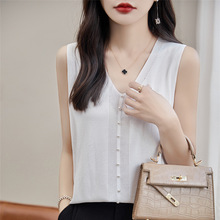 2024年夏季新款V领钉珠针织衫吊带背心女宽松百搭纯色小背心上衣