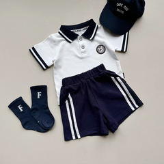 寶寶學院風套裝夏季新款男童幼兒園衣嬰兒翻領Polo衫洋氣二件套潮