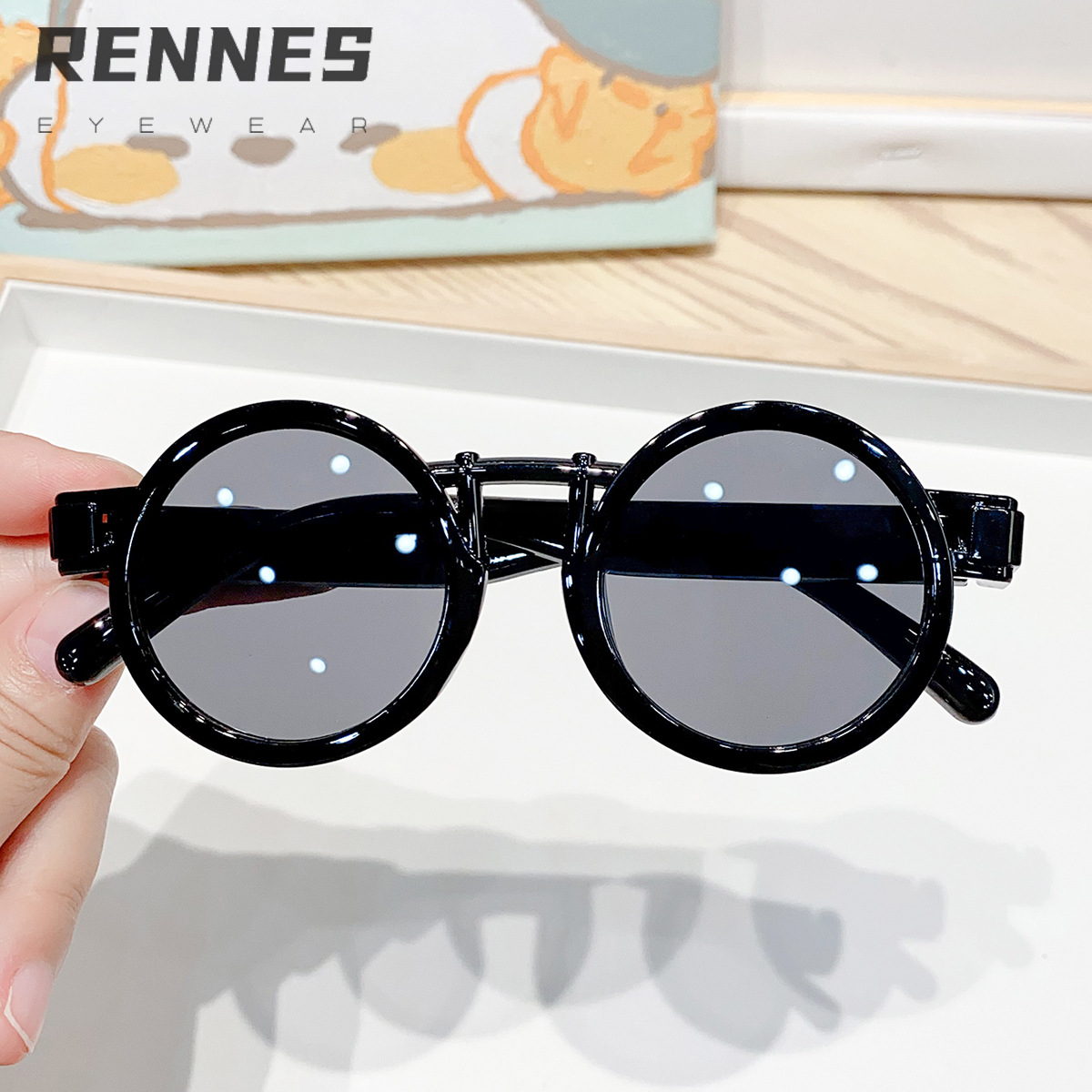 Nuevas gafas de sol de montura redonda linda de color caramelo para niños transfronterizos