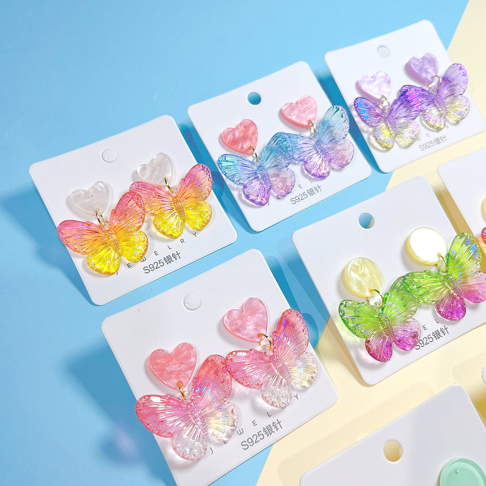 Daily Occasion 1 Pair Sweet Heart Shape Butterfly Epoxy Arylic Drop Earrings